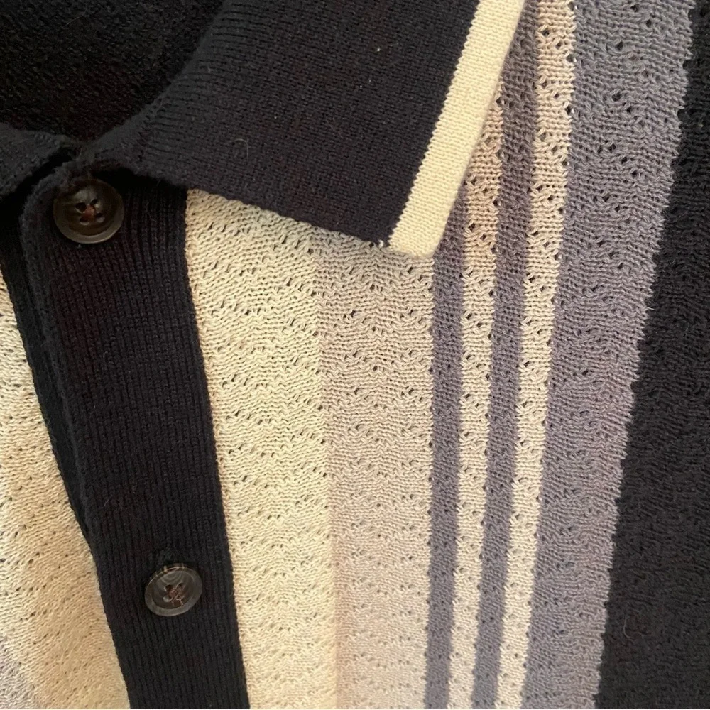 Urban Outfitters Men’s Button-Down Polo Sweater Size L Black Grey Cream Cotton